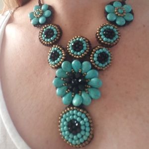 Turquoise and Brown Crystal Bead Hemp Necklace